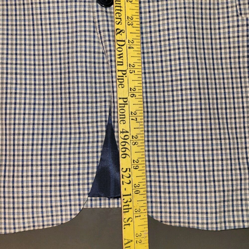 Tommy Hilfiger Blazer Mens 46L White Blue Gray Tattersall Check Plaid Jacket - Picture 5 of 11